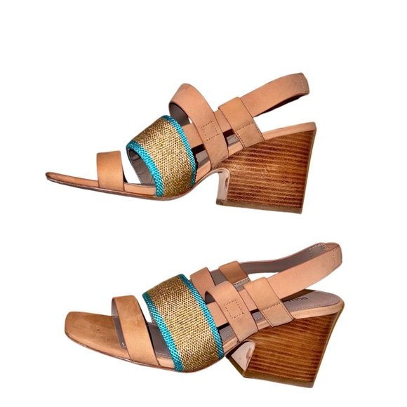 Designer Donald J. Pliner gold teal leather heels women’s size 8.5 - Picture 6 of 15